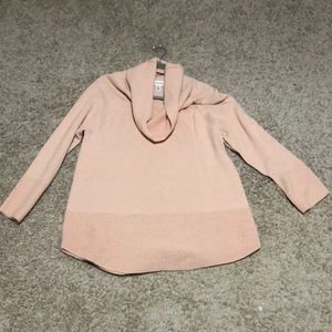 Very loved pink Calvin Klein cowl neck sweater with waffle knit trim, size XL